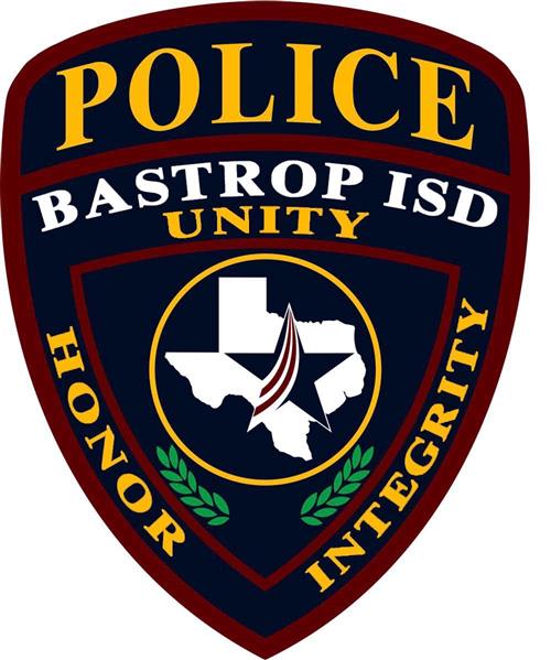 Bastrop ISD Police with district star logo over the state of Texas 
